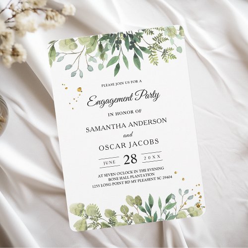 Modern Watercolor Green Leaves Branch Invitation