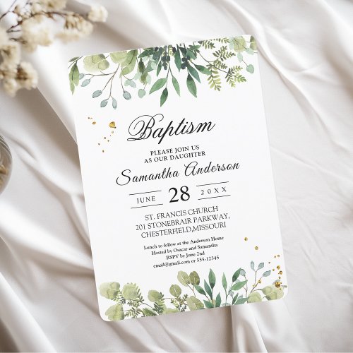 Modern Watercolor Green Leaves Branch Invitation