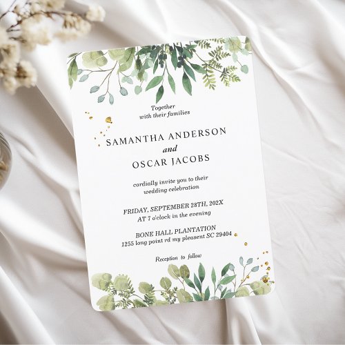 Modern Watercolor Green Leaves Branch Invitation