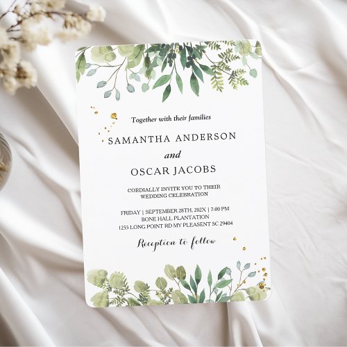 Modern Watercolor Green Leaves Branch Invitation