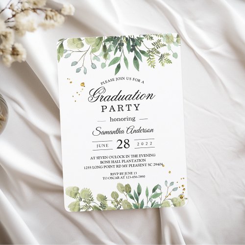 Modern Watercolor Green Leaves Branch Invitation