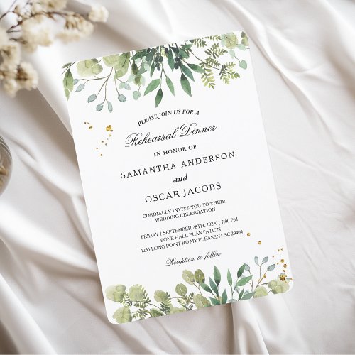 Modern Watercolor Green Leaves Branch Invitation