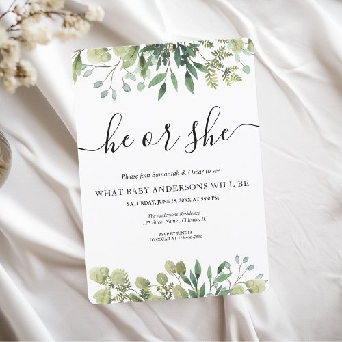 Modern Watercolor Green Leaves Branch Invitation