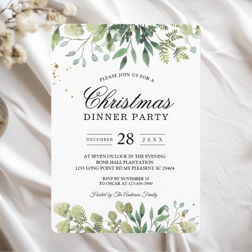 Modern Watercolor Green Leaves Branch Invitation