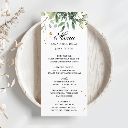 Modern Watercolor Green Leaves Branch Menu