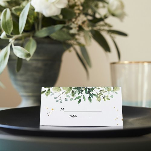 Modern Watercolor Green Leaves Branch Place Card