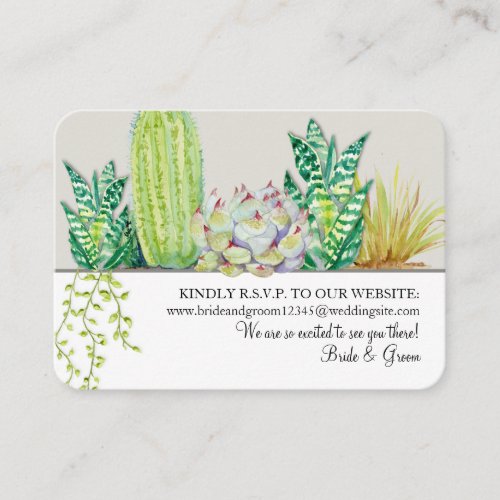 Modern Watercolor Green n Gray Cactus Website RSVP Business Card