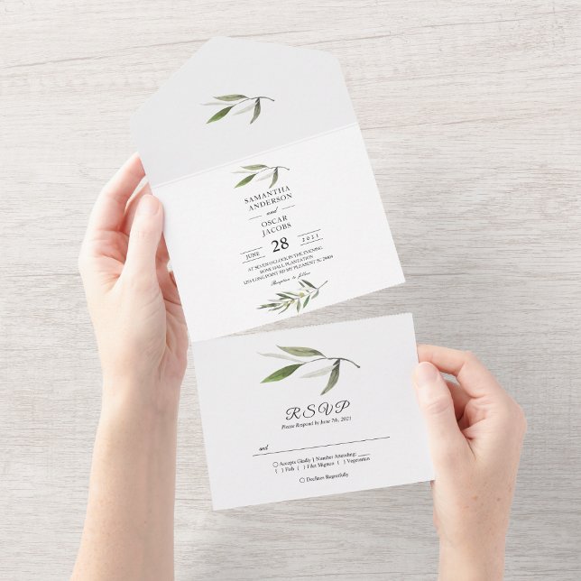 Modern Watercolor Green Olive Branch  All In One Invitation (Creator Uploaded)
