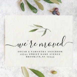 Modern Watercolor Green Olive Branch  Announcement Postcard