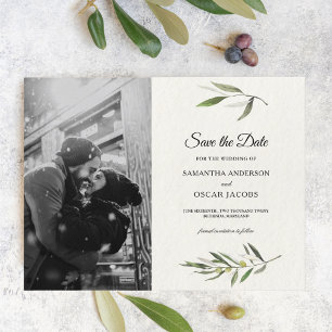 Modern Watercolor Green Olive Branch Announcement Postcard