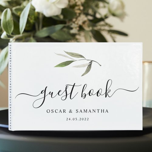 Modern Watercolor Green Olive Branch  Guest Book
