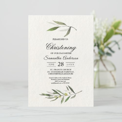 Modern Watercolor Green Olive Branch Invitation