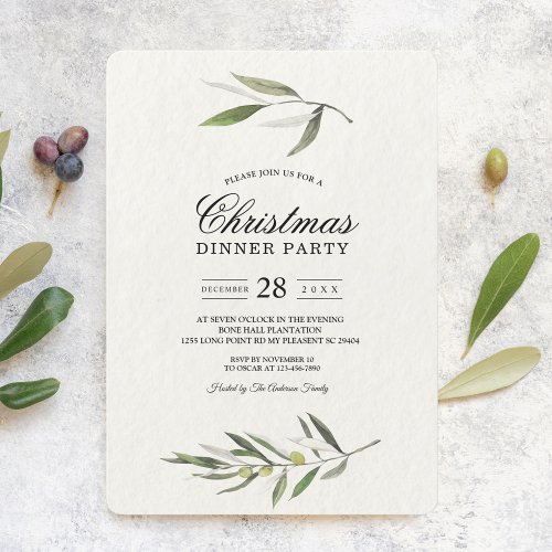 Modern Watercolor Green Olive Branch  Invitation