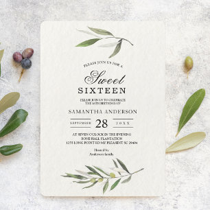 Modern Watercolor Green Olive Branch Invitation