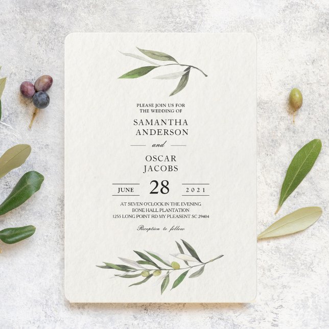 Modern Watercolor Green Olive Branch Invitation (Creator Uploaded)