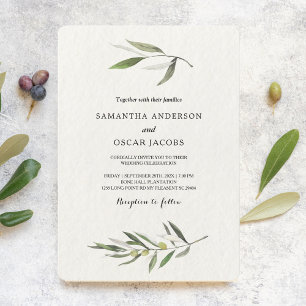 Modern Watercolor Green Olive Branch Invitation