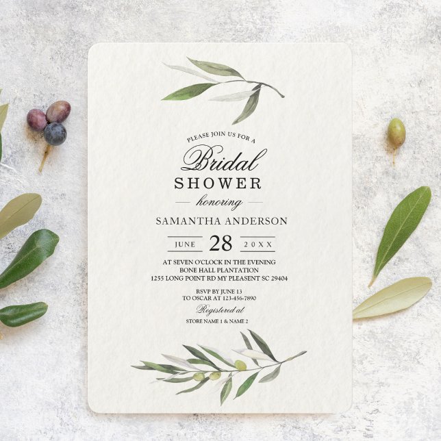 Modern Watercolor Green Olive Branch Invitation (Creator Uploaded)
