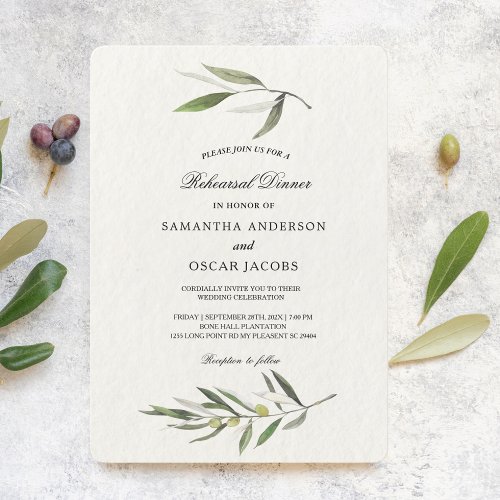 Modern Watercolor Green Olive Branch Invitation
