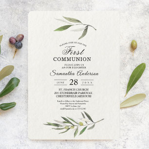 Modern Watercolor Green Olive Branch Invitation