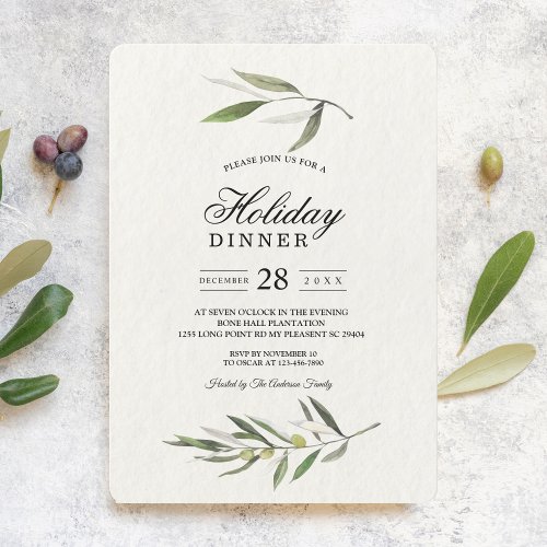 Modern Watercolor Green Olive Branch Invitation