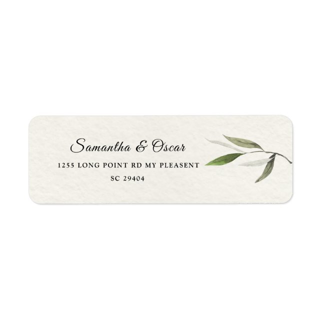 Modern Watercolor Green Olive Branch Label (Front)