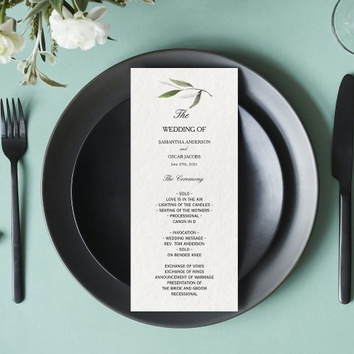 Modern Watercolor Green Olive Branch Menu