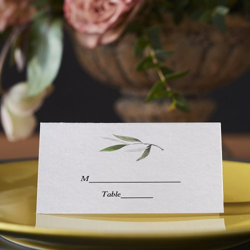 Modern Watercolor Green Olive Branch Place Card