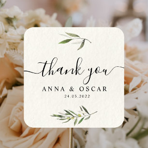 Modern Watercolor Green Olive Branch  Square Sticker