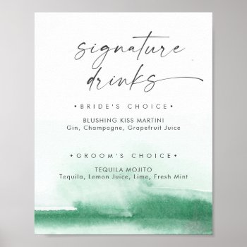 Modern Watercolor | Green Signature Drinks Sign by FreshAndYummy at Zazzle