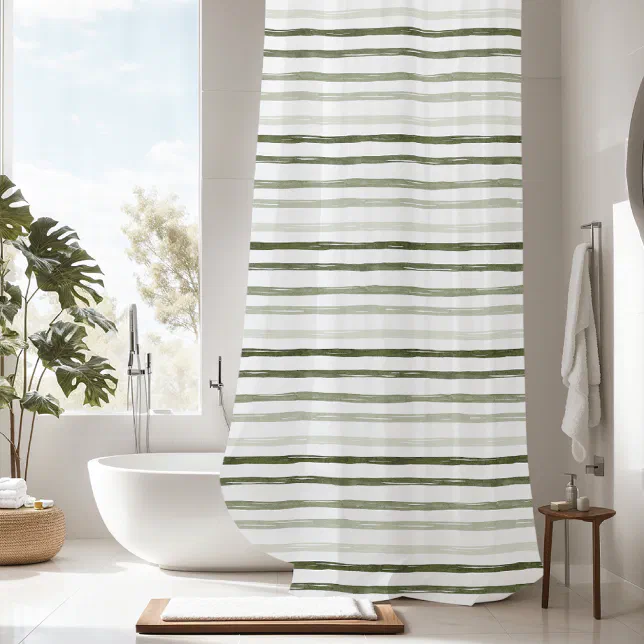 Modern Watercolor Green Stripe Shower Curtain Zazzle