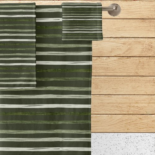 Modern Watercolor Green Stripes Bath Towel Set