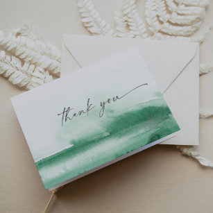 Modern Watercolor   Green Thank You Card