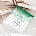 Modern Watercolor | Green Thank You Favor Tags<br><div class="desc">These modern watercolor green thank you favor tags are perfect for a stylish contemporary wedding. The minimalist,  classic and elegant design collection features simple water color paint brush strokes in pretty jewel tones. Customize these tags with your names and date. Change the wording to suit any event.</div>