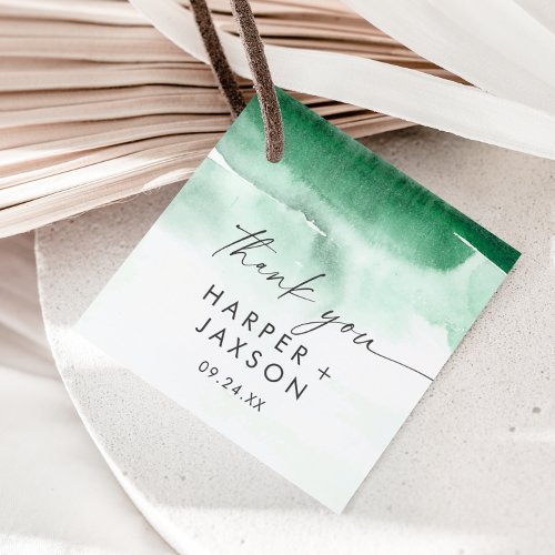 Modern Watercolor  Green Thank You Favor Tags