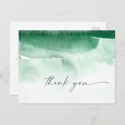Modern Watercolor  Green Thank You Postcard