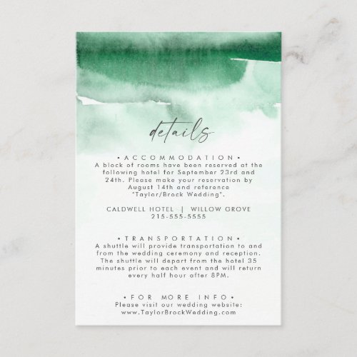 Modern Watercolor  Green Wedding Details Enclosure Card