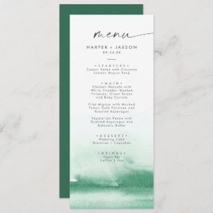 Modern Watercolor Green Wedding Dinner Menu