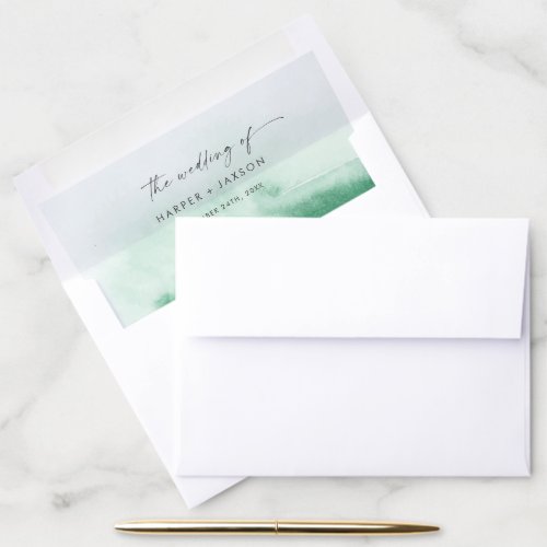 Modern Watercolor | Green Wedding Envelope Liner
