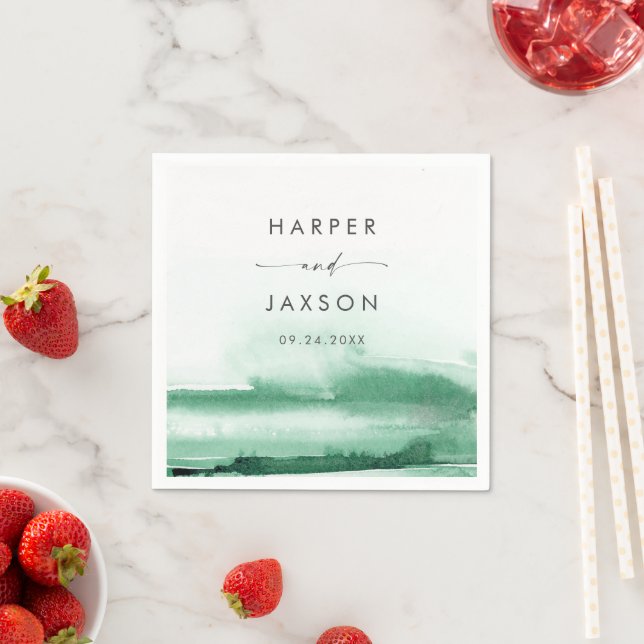 Modern Watercolor | Green Wedding Napkins (Insitu)