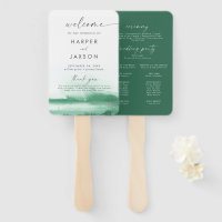 Modern Watercolor | Green Wedding Program Hand Fan