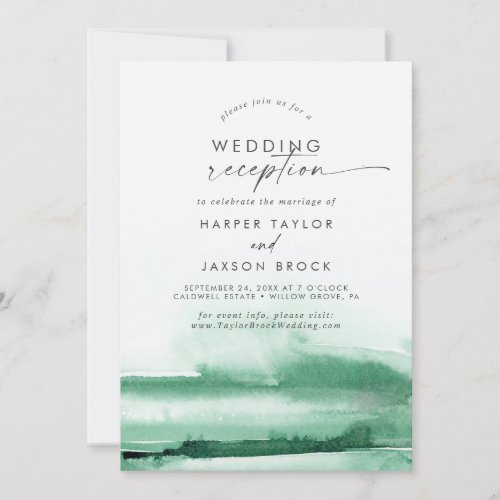 Modern Watercolor  Green Wedding Reception Invitation