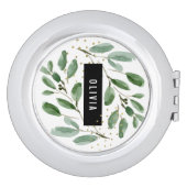 Modern Watercolor Greenery and Gold Compact Mirror (Side)