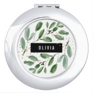 Modern Watercolor Greenery And Gold Compact Mirror at Zazzle