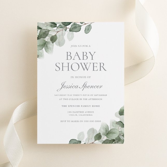 Modern Watercolor Greenery Baby Shower Invitation (Creator Uploaded)