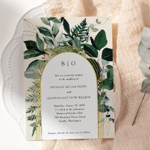 Modern watercolor Greenery beige, garden wedding Invitation