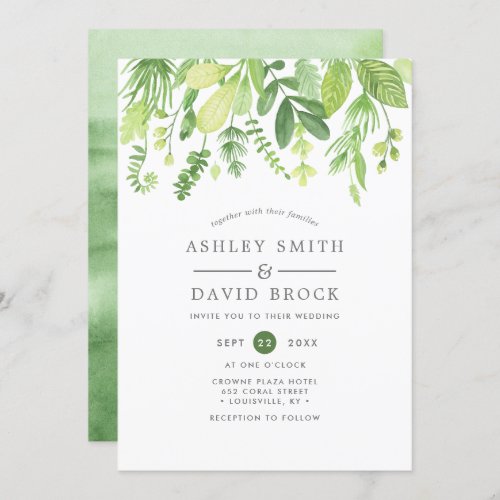 Wedding Invitations 8 Modern Watercolor Greenery Botanical Wedding Invitation