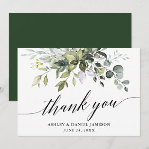 Modern Watercolor Greenery Calligraphy Wedding Thank You Card