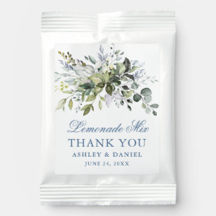 Modern Watercolor Greenery Dusty Blue Wedding Lemonade Drink Mix