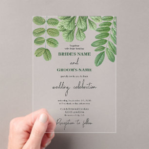 Modern Watercolor Greenery Emerald Green Wedding Acrylic Invitations