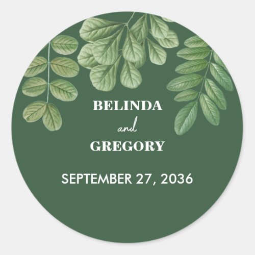 Modern Watercolor Greenery Emerald Green Wedding Classic Round Sticker